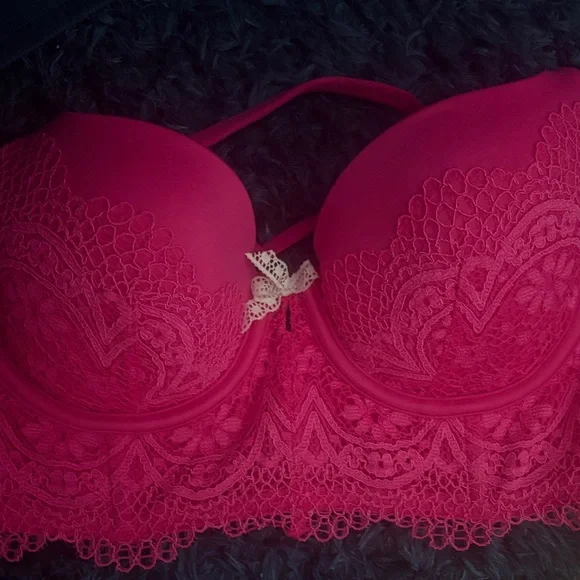 Lace Push-Up Bra & Brief Set in Hot Pink - Picture 4 of 9